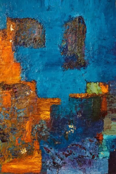 Streets of Barcelona - abstract oil and gold foil painting on canvas