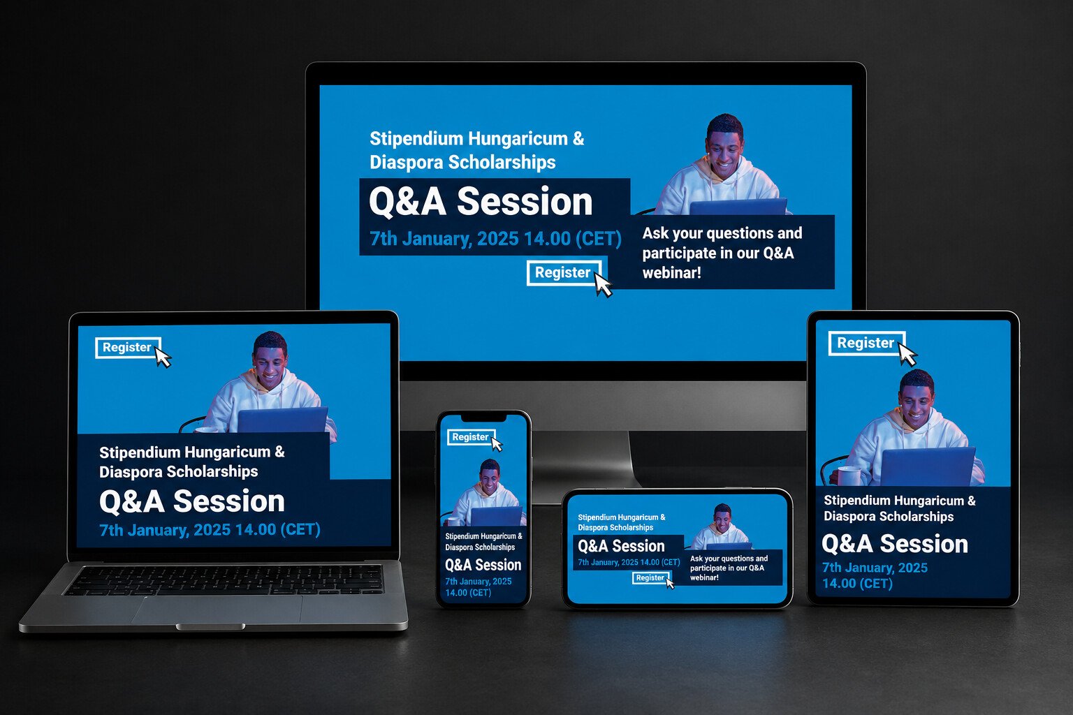 Online advertisement campaign displayed across desktop, laptop, tablet and smartphone devices