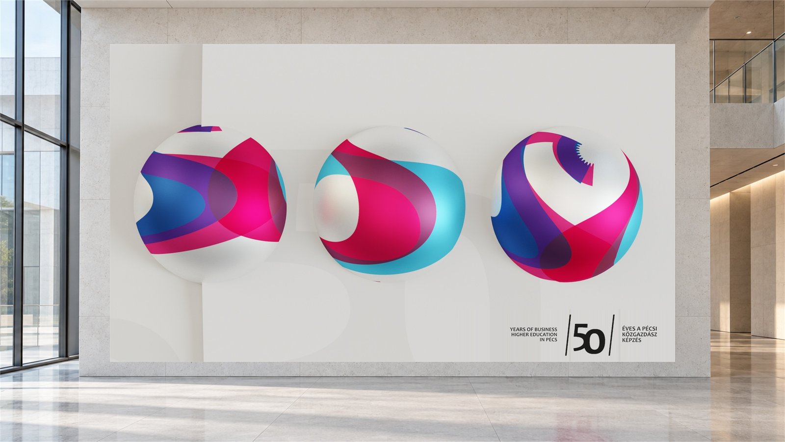 50 éves a Közgáz anniversary artwork in a university lobby